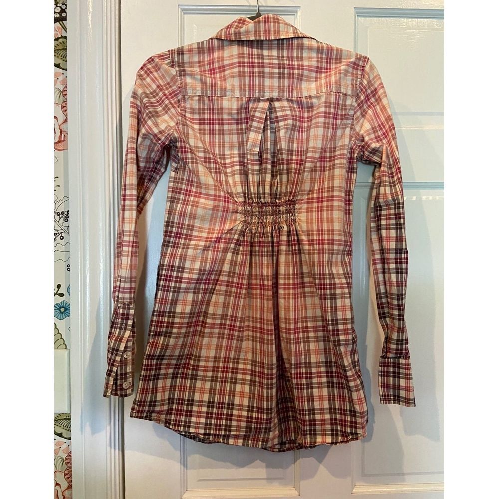Free people fall plaid long collared top size 0 pockets fall vintage